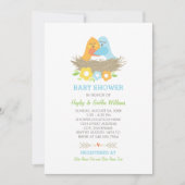 Nesting Birds Spring Baby Shower Blue Orange Einladung (Vorderseite)
