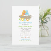 Nesting Birds Spring Baby Shower Blue Orange Einladung (Stehend Vorderseite)