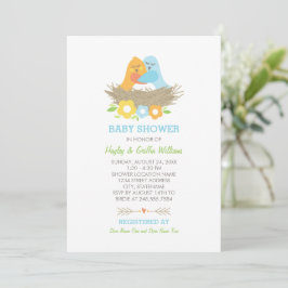 Nesting Birds Spring Baby Shower Blue Orange Einladung
