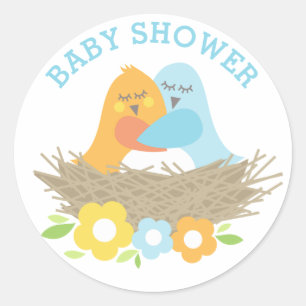 Nesting Birds Spring Baby Shower Blue Orange Runder Aufkleber