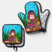 Nesting Doll Ofenhandschuh & Topflappen-Set (Vorderseite/Rückseite)