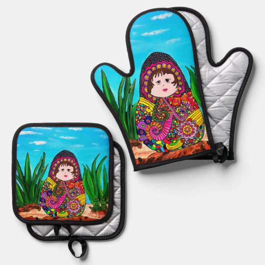 Nesting Doll Ofenhandschuh & Topflappen-Set (Vorderseite/Rückseite)