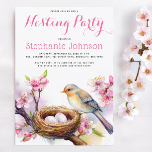 Nesting-Party Aquarell Vogelnest Zwei Eier Blumenm Einladung