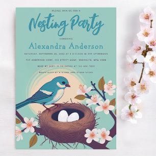 Nesting-Party Blau Vogelnest Eier Blumenblüte Einladung