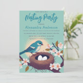 Nesting Party Blue Bird Nest Eggs Floral Blossom Einladung (Stehend Vorderseite)