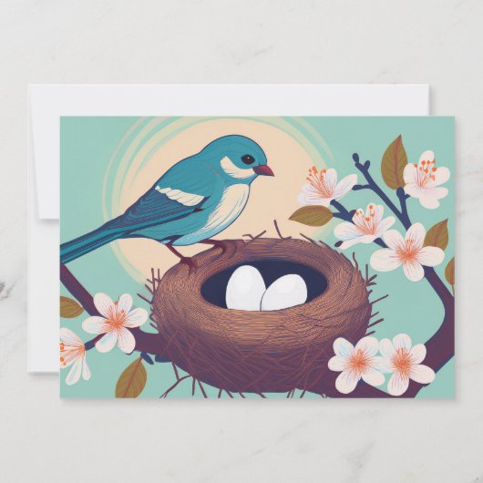 Nesting Party Blue Bird Nest Eggs Floral Blossom Einladung (Rückseite)