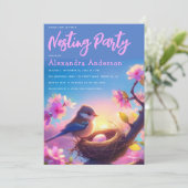 Nesting Party Niedlich Bird & Ei Floral Pink Bloss Einladung (Stehend Vorderseite)
