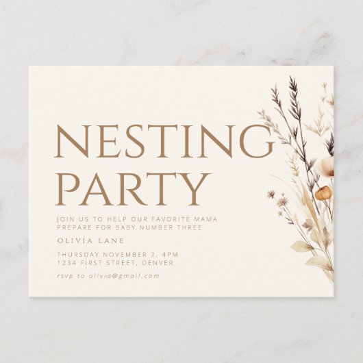 Nesting Party Sip and See Baby Shower Einladung Postkarte (Vorderseite)