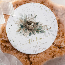 Nesting Woodland Neutral Rustic Fores Baby Shower Runder Aufkleber