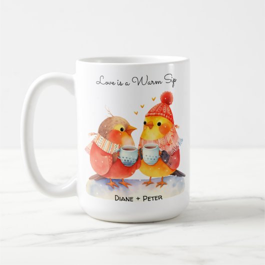 Nestle in der Liebe Niedliche Vögel Romance Cartoo Kaffeetasse (Links)