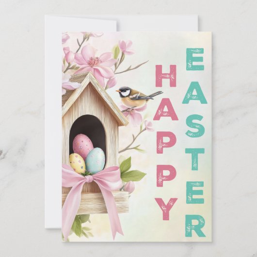 Nestled Blessings – Easter Birdhouse Charm Karte (Vorderseite)
