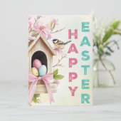 Nestled Blessings – Easter Birdhouse Charm Karte (Stehend Vorderseite)