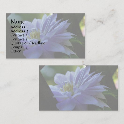Nestled Lila Clematis Floral Business Card Visitenkarte (Vorne/Hinten)