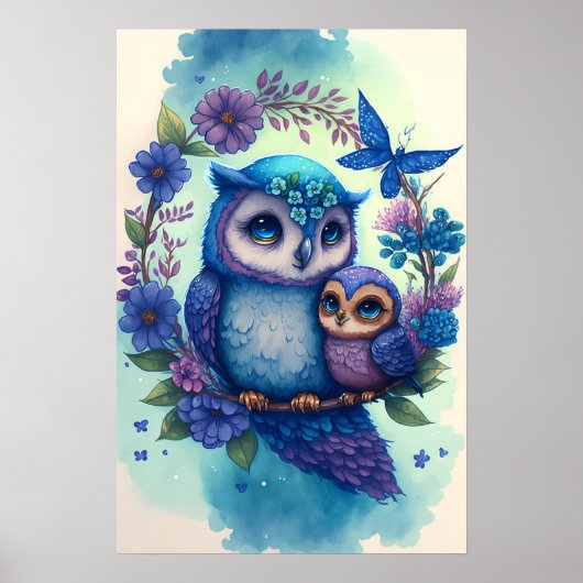 Nestling - Mama & Baby Owl Poster - Print (Vorne)
