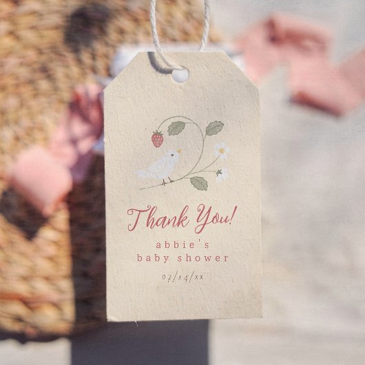 Nestparty Erdbeeren Vogel Mädchen Baby Shower Geschenkanhänger