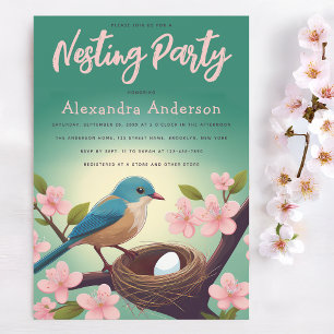 Nestparty Vogelnest Ei Grün Rosa Blüte Einladung