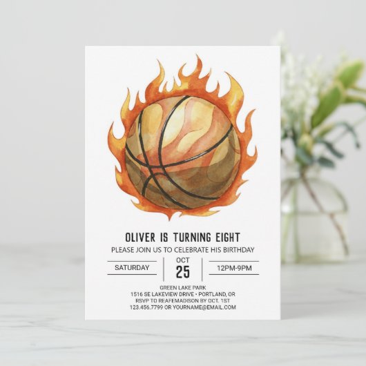 Net Fun Custom Basketball Geburtstag Einladung (Stehend Vorderseite)