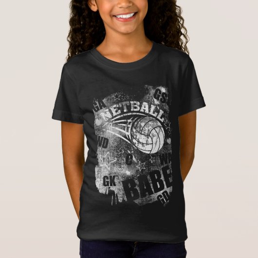 Netball Babe, Black Grunge Netball T-Shirt (Vorderseite)