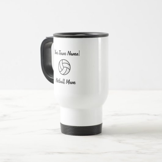 Netball Mum Geschenk Kundenname Teamname Reisecoff Reisebecher (Vorderseite Links)