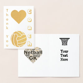Netball Player Coach Danke Gold Folienkarte