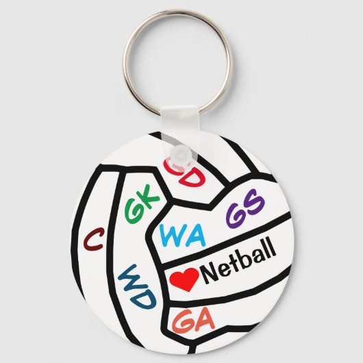 Netball Player positioniert Ball Design Keyring Schlüsselanhänger (Vorderseite)