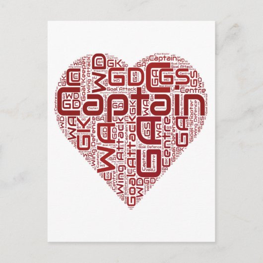 Netball-Positionen Herzdesign Postkarte (Vorderseite)