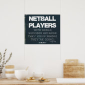 Netball-Spieler mit Zielen erfolgreich im Denim Poster (Küche)