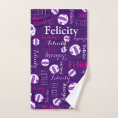 Netballs Sport rosa lila weißer individuelle Name Badhandtuch Set (Handtuch)