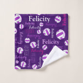 Netballs Sport rosa lila weißer individuelle Name Badhandtuch Set (Waschlappen)