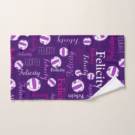 Netballs Sport rosa lila weißer individuelle Name Badhandtuch Set (Handtuch)