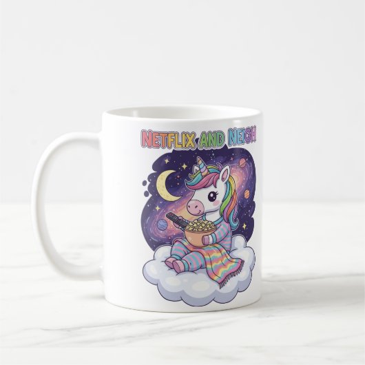 Netflix und Neigh Unicorn Cartoon Kaffeetasse (Links)