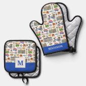 Netherland-Doodle-Muster Ofenhandschuh & Topflappen-Set (Vorderseite/Rückseite)