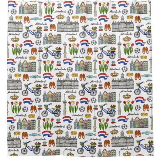 Netherland Gekritzel-Muster Duschvorhang (Vorderseite)