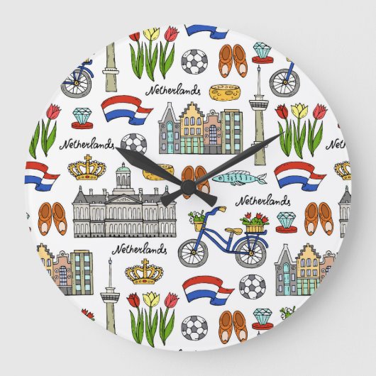 Netherland Gekritzel-Muster Große Wanduhr (Vorderseite)