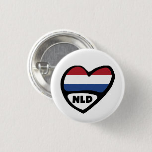 Netherlands Country Code Flag Heart Pin Badge, NLD Button