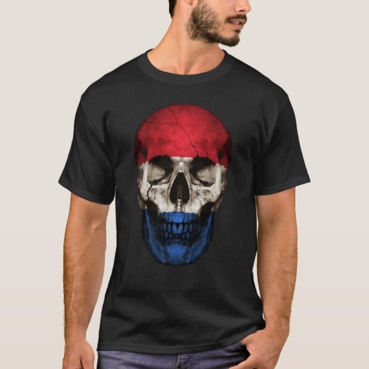 Netherlands Flag Skull Dutch Roots Proud Patriotic T-Shirt (Vorderseite)