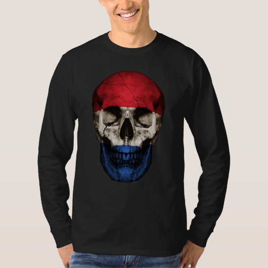 Netherlands Flag Skull Dutch Roots Proud Patriotic T-Shirt (Vorderseite)
