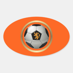 Netherlands Soccer Ball, Dutch Lion on Orange Ovaler Aufkleber