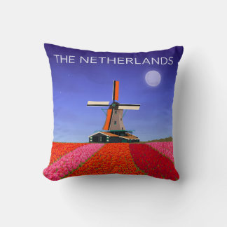 Netherlands Throw Pillow Tulip Field Windmill Kissen