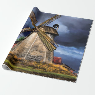 Netherlands Windmill Landscape Wrapping Paper Geschenkpapier