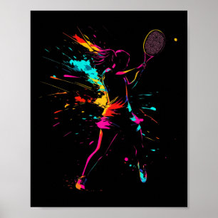 Netll Court Game Paint Splash Dminton Player Girl Poster