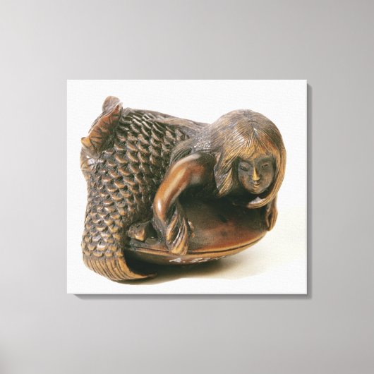 Netsuke geschnitzt in Form einer Meerjungfrau Leinwanddruck (Vorderseite)