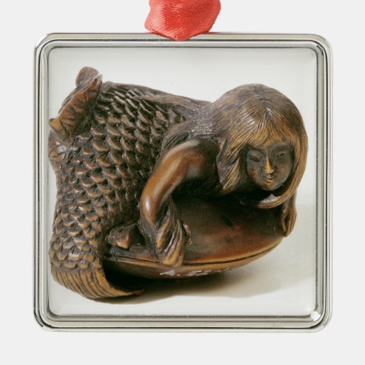 Netsuke schnitzte in Form einer Meerjungfrau Silbernes Ornament (Vorne)