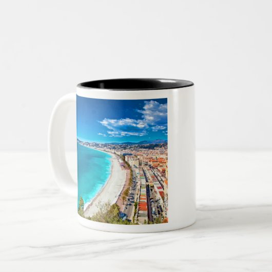 Nett, Frankreich-Küstenlinien-Aquarell Zweifarbige Tasse (Vorderseite Links)