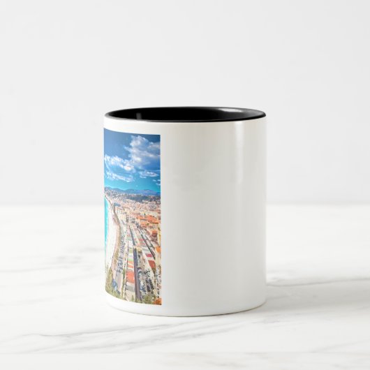 Nett, Frankreich-Küstenlinien-Aquarell Zweifarbige Tasse (Mittel)