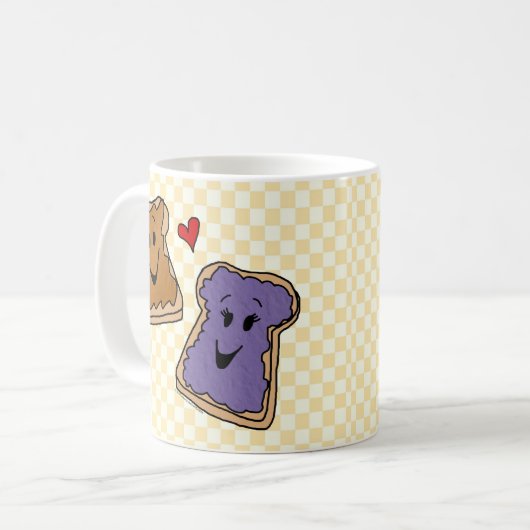 Nette Erdnussbutter-und Gelee-Cartoon-Freunde Kaffeetasse (Vorderseite Links)