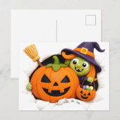 Nette Hexe und Jack-o'-Lantern-Tonfigur Postkarte (Vorne/Hinten)