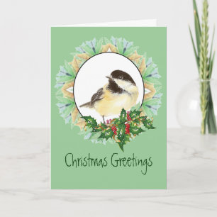 Nette WeihnachtsAquarellchickadee-Vogel-Stechpalme Feiertagskarte