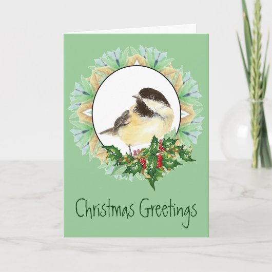 Nette WeihnachtsAquarellchickadee-Vogel-Stechpalme Feiertagskarte (Vorderseite)