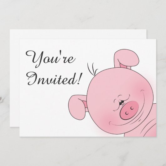 Netter rosa Schwein-Cartoon Einladung (Vorne/Hinten)